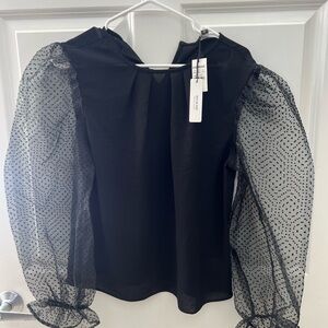 Express Black Top with Sheer Polka Dot Sleeves